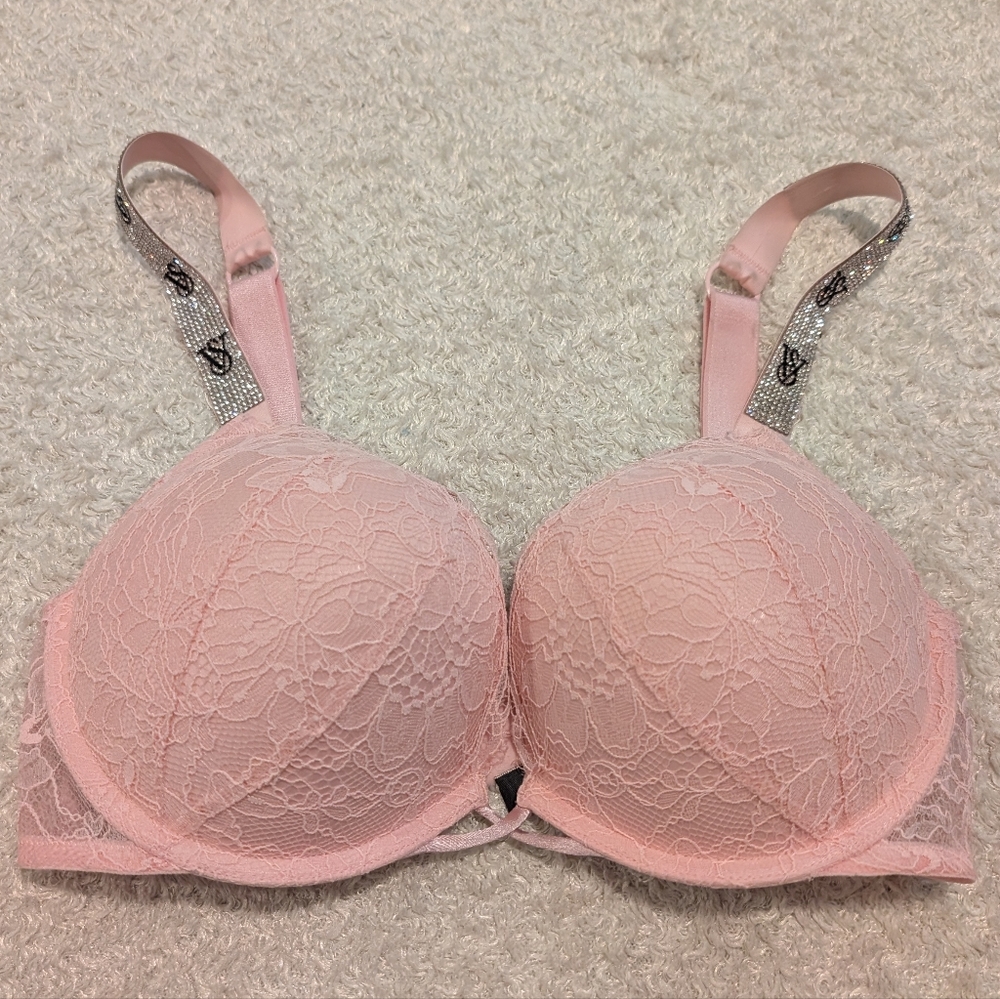 Victoria's Secret Bombshell Plunge Shine Strap Plunge Push Up Bra Eyelash 32D - Picture 5 of 11